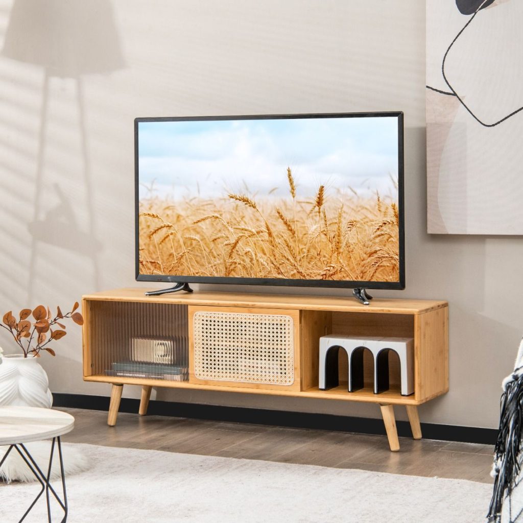 Szafka RTV bambusowa z rattanowymi drzwiami